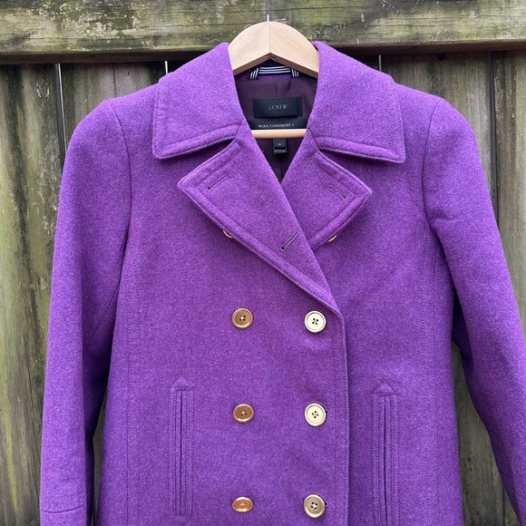 NWOT J Crew Wool Cashmere Double Breasted Majesty Peacoat Nello Gori Purple Sz 4 - Picture 2 of 10
